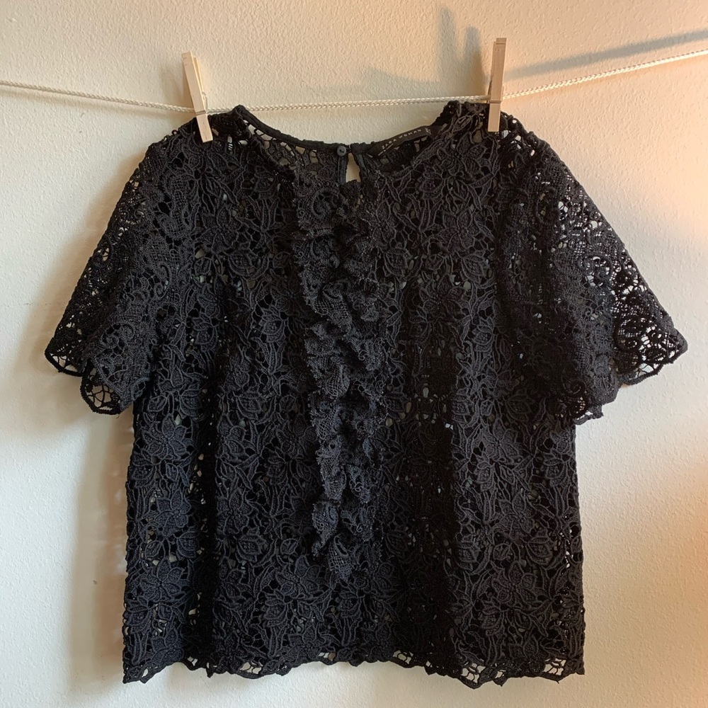 Zara black lace top with front frill